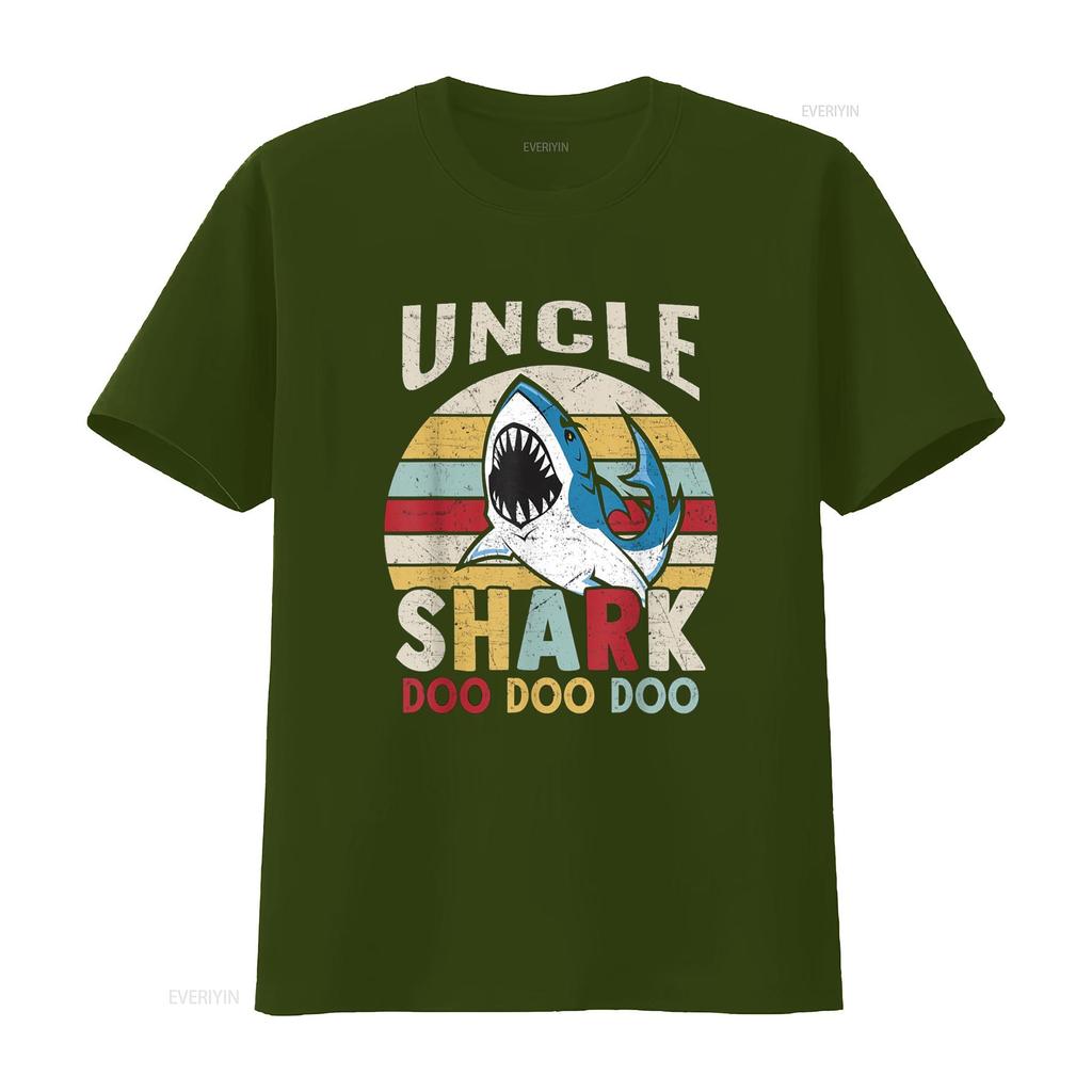 Fathers Day Funny Uncle Shark Relative Men T Shirt vintage Washed graphic designer clothes streetwear homme Stylish Unisex