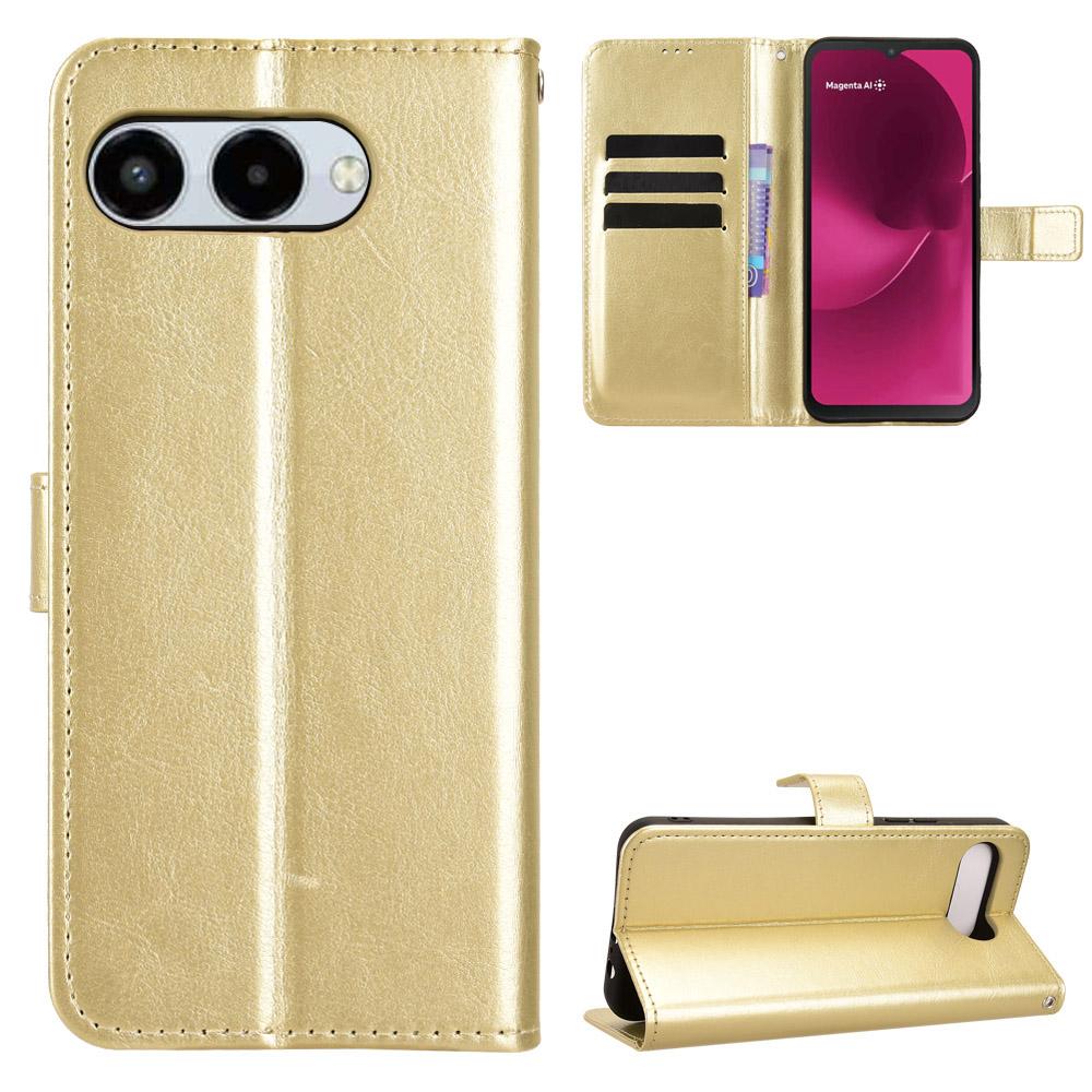 For T-Mobile T Phone 3/T-Mobile REVVL 8 PU Leather Case with Strap Crazy Horse Texture Phone Wallet Cover