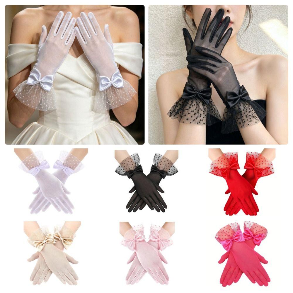 Lace Dinner Gloves Bow Wedding Dress Gloves Elegant Lace Gloves Party