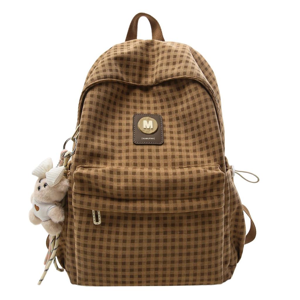 Japanese Retro Plaid Backpack for Women - Lightweight Autumn/Winter Bag for Middle and High School Girls