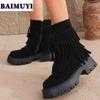 Fashion Leopard Fringe Platform Ankle Snow Boots High Heels Shoes 2025 Trend Winter New Zipper Fashion Chelsea Boots Pumps Mujer Botas