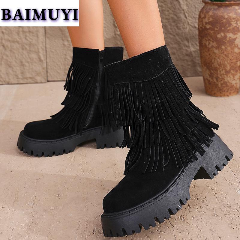 Fashion Leopard Fringe Platform Ankle Snow Boots High Heels Shoes 2025 Trend Winter New Zipper Fashion Chelsea Boots Pumps Mujer Botas