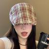 Hat Female Retro Hat Spring and Autumn Versatile Plaid Shows the Face Small Painter Hat Big Head Circumference Anti-wearing Hat