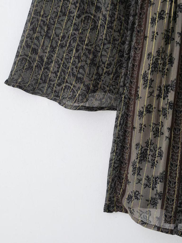 Women's Spring Fashion Metallic Thread Print Dress, European American Style