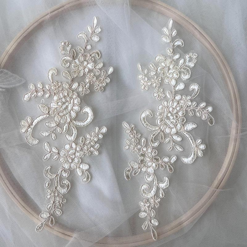 Кружевная аппликация Пришивная нашивка Ткань 1 пара Вышивка Цветок Изысканная отделка Нашивки Поделки Наклейки Сумка Платье Украшение Оптом