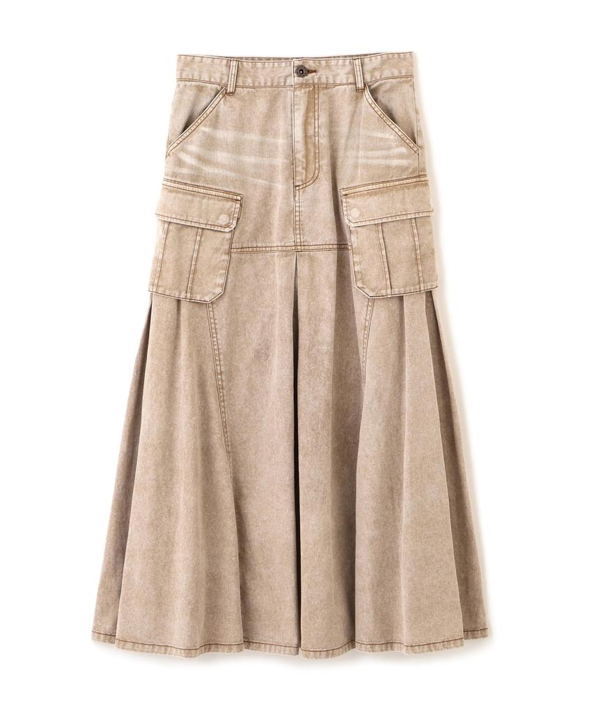 AVIREX DENIM MERMAID CARGO SKIRT Women's Denim Skirt Long Cargo Mermaid Maxi Flare Size S 050 Brown 783-6116605