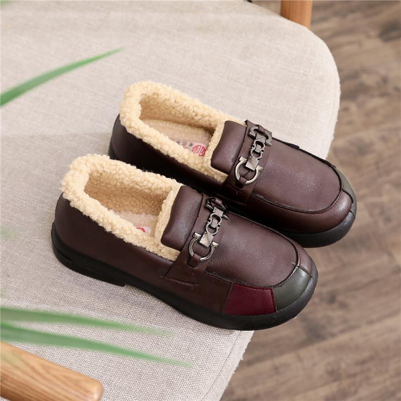 Женские зимние лоферы на флисовой подкладке, уличные противоскользящие туфли с низким берцем для женщин, теплая обувь из искусственной кожи на меховой подкладке, туфли на плоской платформе