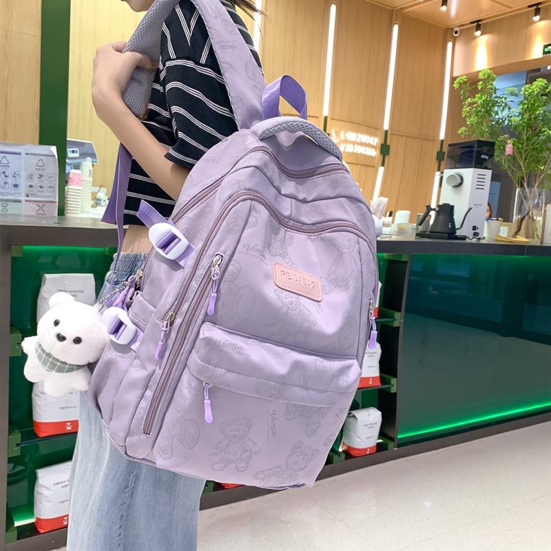 Schoolbag Junior High School Women's Large Capacity Backpack Printed Bear Computer Backpack Male High School Students