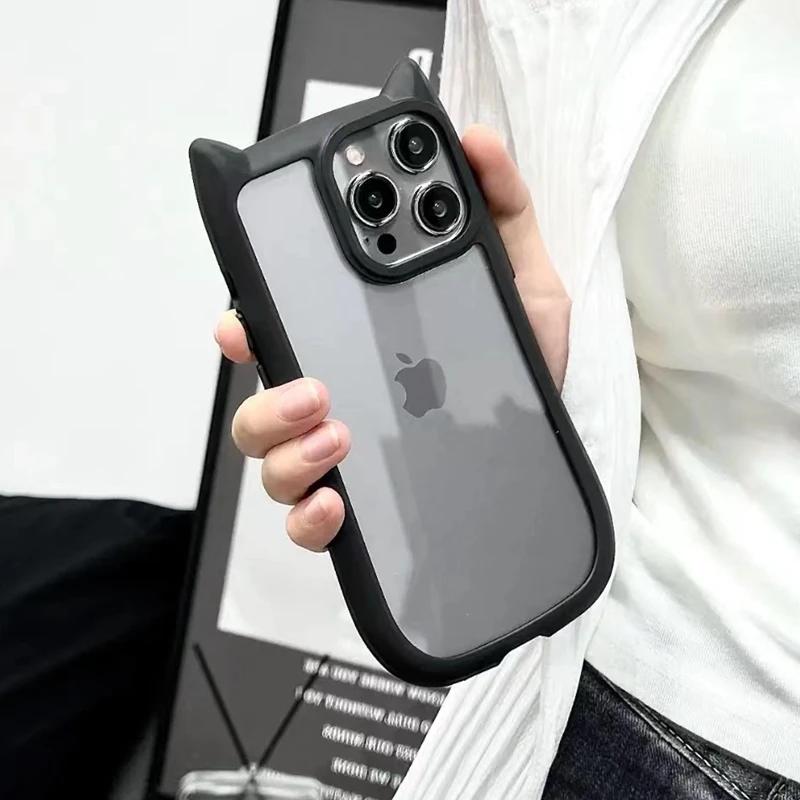 Милый прозрачный чехол с кошачьими ушками для iPhone 17Air 12 13 14 15 16 Pro Max 11 Противоударная акриловая задняя крышка Силиконовый Kawaii Funda