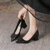 Pointed Thick Heel High-heeled Shoes  New Professional Square Buttoned Shoes, Two-wear Single Shoes, Design Sense Small