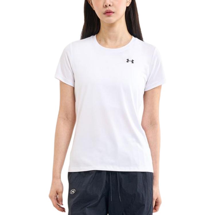 Under Armour Футболка женская повседневная с круглым вырезом и коротким рукавом с логотипом, белая 1384231-100
