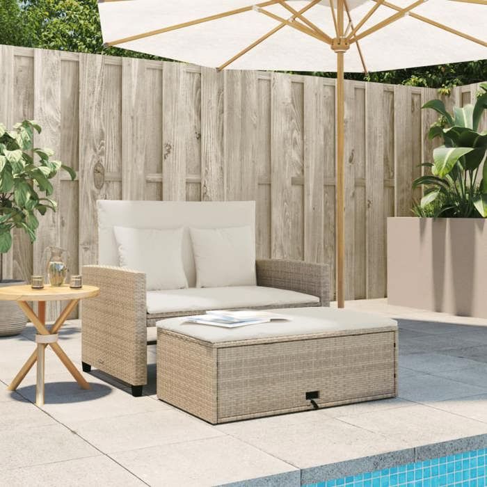VidaXL Canapé de Jardin avec Coussins 2 Places, Siège avec Repose-pieds, Canapé-lit avec Dossier, Meuble de Terrasse Patio, 365135