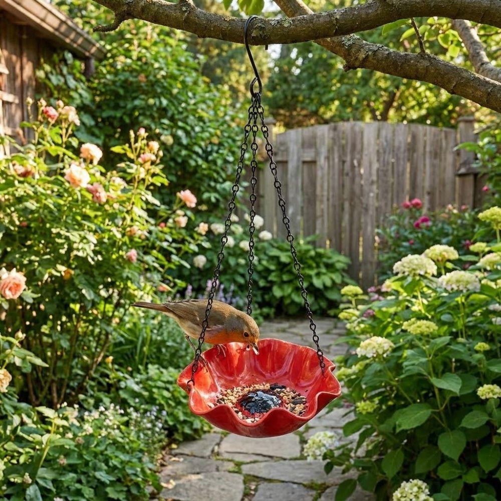 Large Capacity Hanging Bird Bath Iron Art Hummingbird Feeder Bird Feeding Tray Outdoor Garden