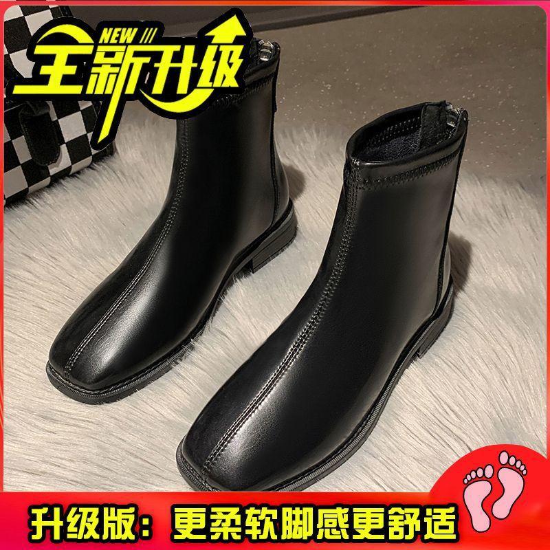 Короткие ботинки на плоской подошве, женская обувь 2024 года, весна и осень, новые ботинки Martin с молнией сзади, модные универсальные тонкие ботинки, ботинки Chelsea