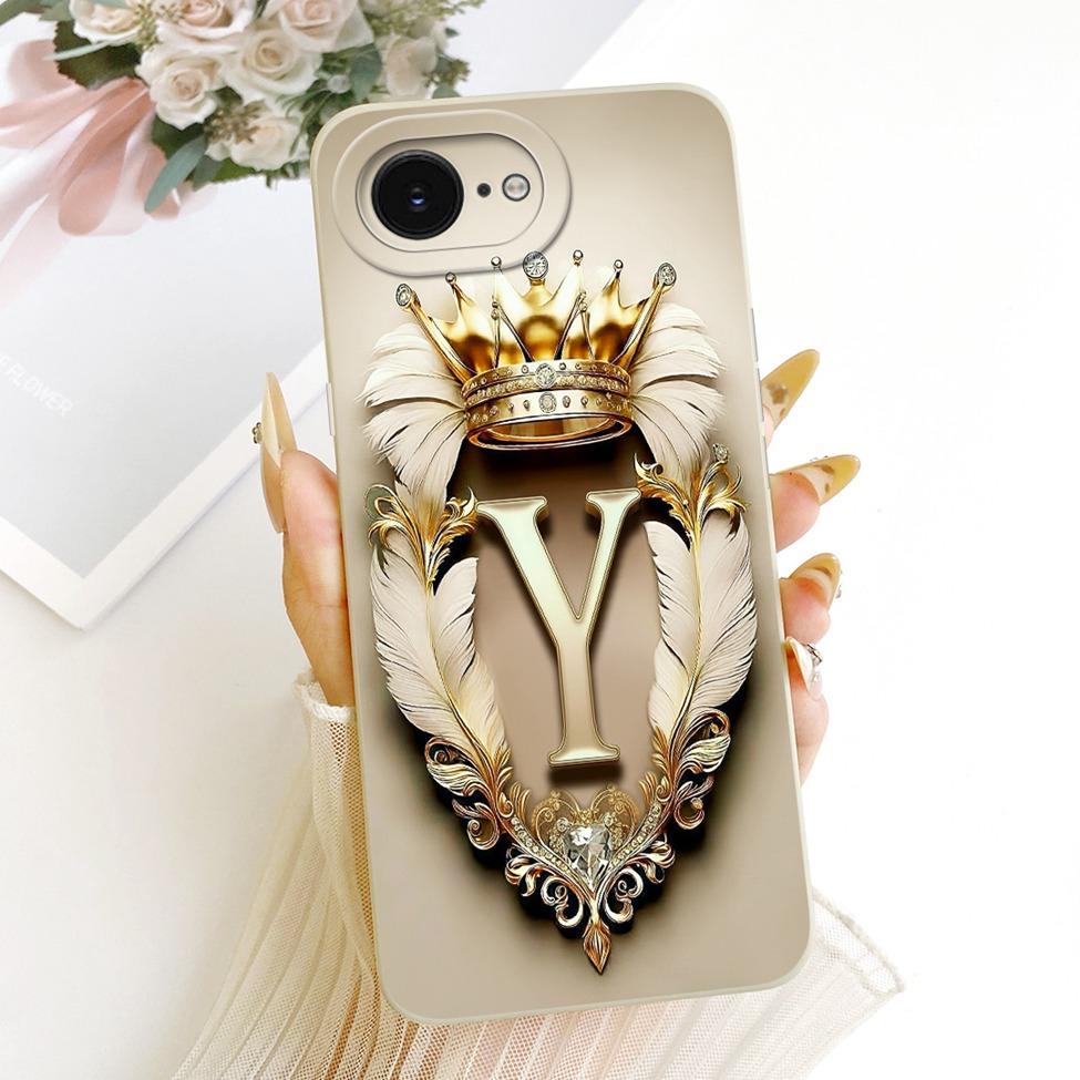For iPhone 16e Case Cover Luxury A-Z Letters Fashion Crown 2D Painted Silicone Casing A3212 A3409 A3410 A3408