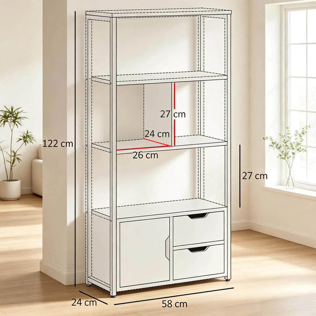Modern Bookshelf, Stylish Room Divider with Open Compartments and Closed Storage, Versatile Living Room Shelf (only with bookshelf)