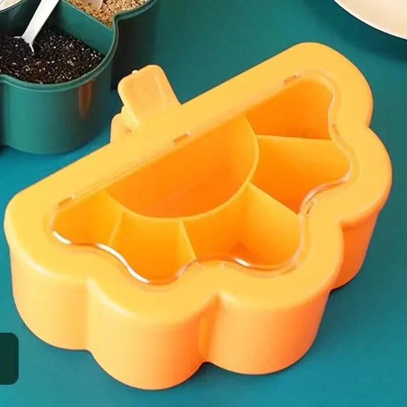 4 In 1 Seasoning Box with Spoon Spice Jar Multi Compartment Salt Pepper Spice Jars Pots Kitchen Accessories Condiment Container