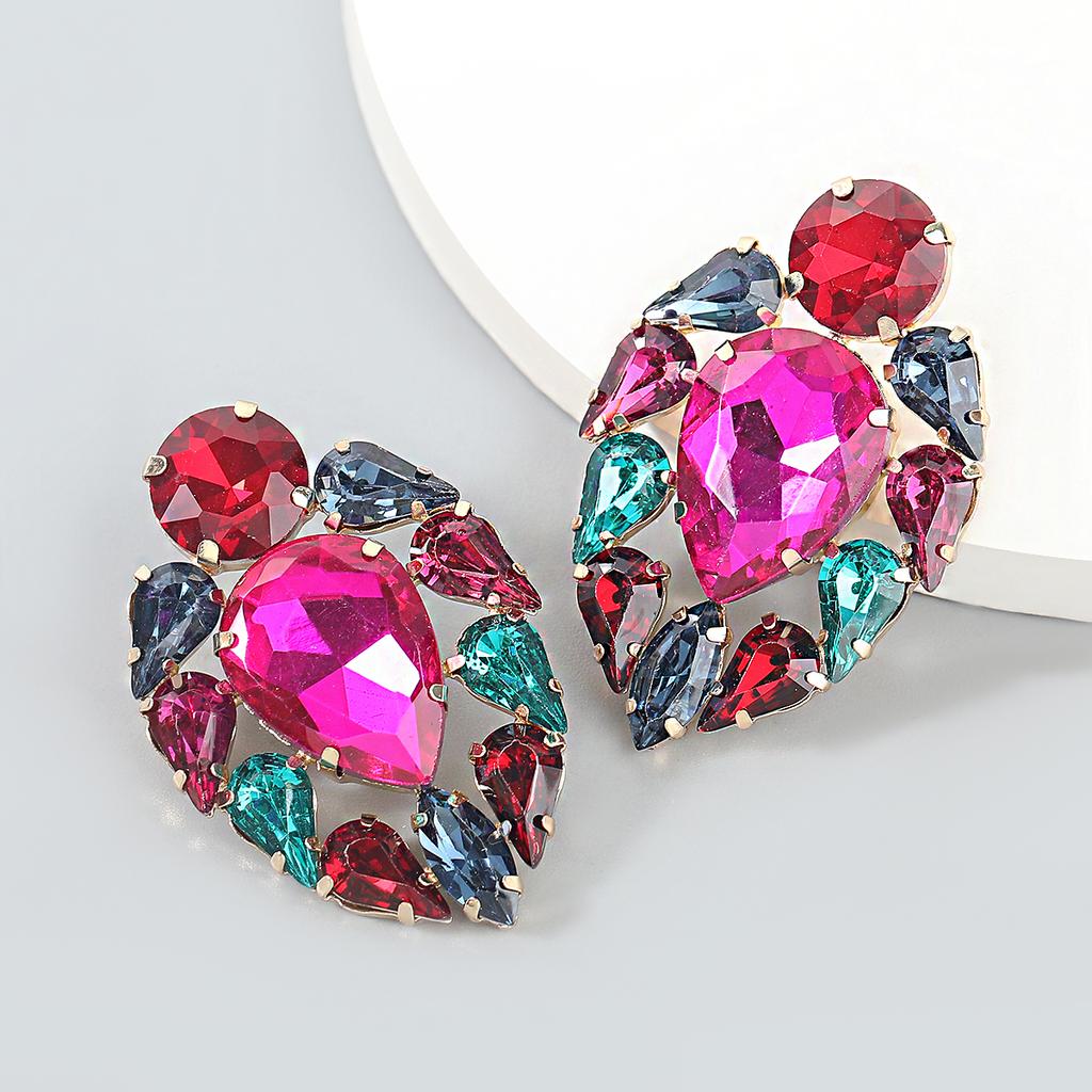 New Big Rhinestone Love Heart-shaped Pendant Women's Earrings Dinner Party Wedding Fashion Jewelry Accessories