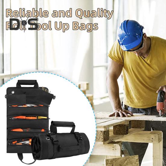 Tool Roll Up Bag with Handle Multi-compartments Large Capacity Zipper Closure Waterproof Heavy-Duty Tool Organizer Bag