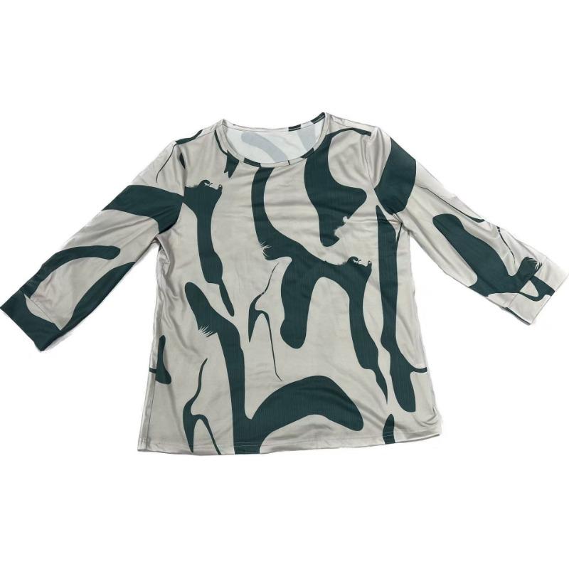 Women S Casual Abstract Print U Neck 3 4 Sleeve Loose Fit Top