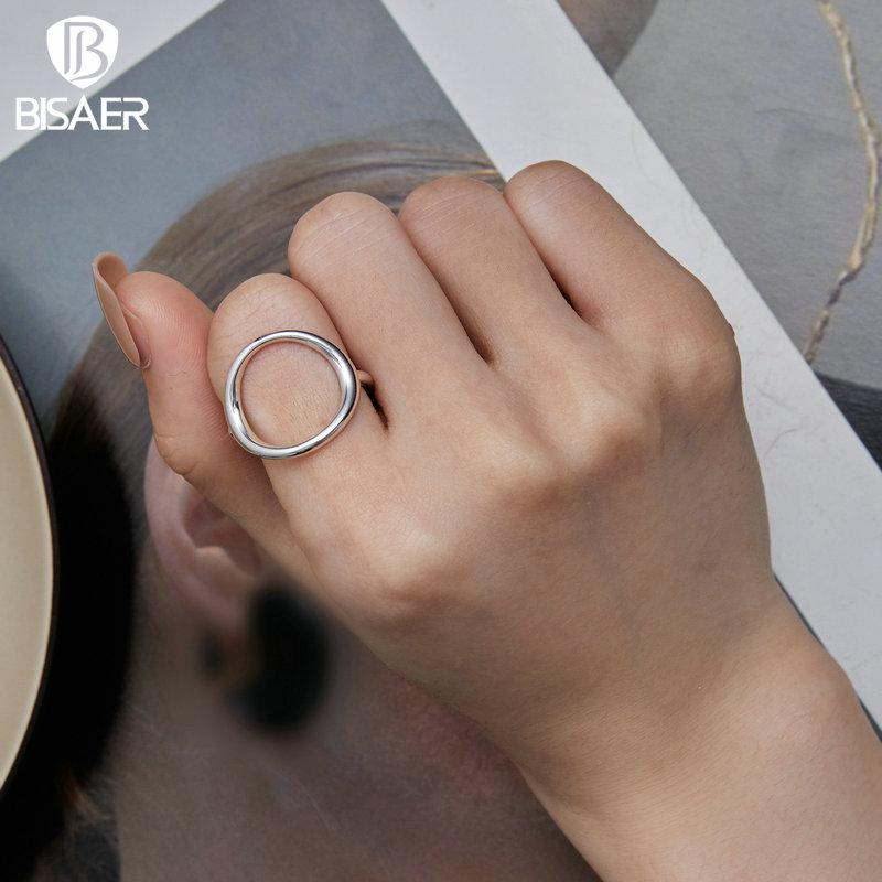 Bisaer Огромные открывающиеся кольца из стерлингового серебра 925 пробы в стиле самсара для женщин, европейское простое геометрическое кольцо, ювелирное изделие для свадебной вечеринки, подарок