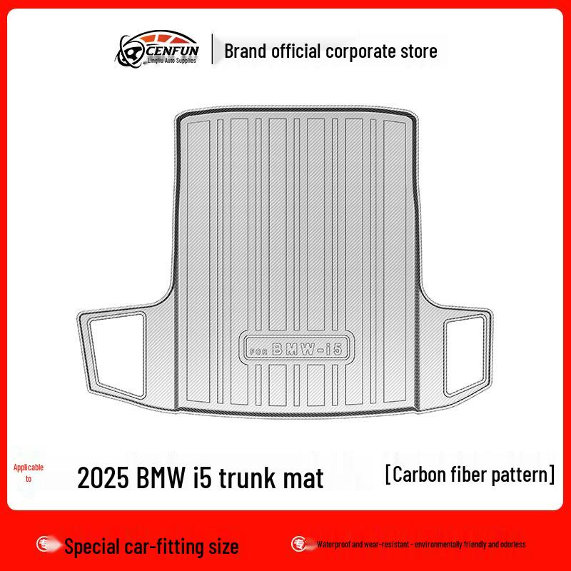 Экологичные коврики TPE для пола и багажника BMW i5 - Без запаха, износостойкие, водонепроницаемые, с рисунком под карбоновое волокно