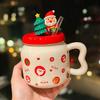 Cute Cartoon Santa Claus Ceramic Mug with Lid High Looking Straw Cup Christmas Gift Souvenir