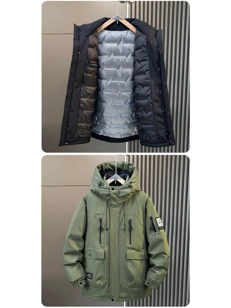 Мужская зимняя пуховая куртка с капюшоном большого размера - Толстая, Повседневная, Свободного кроя