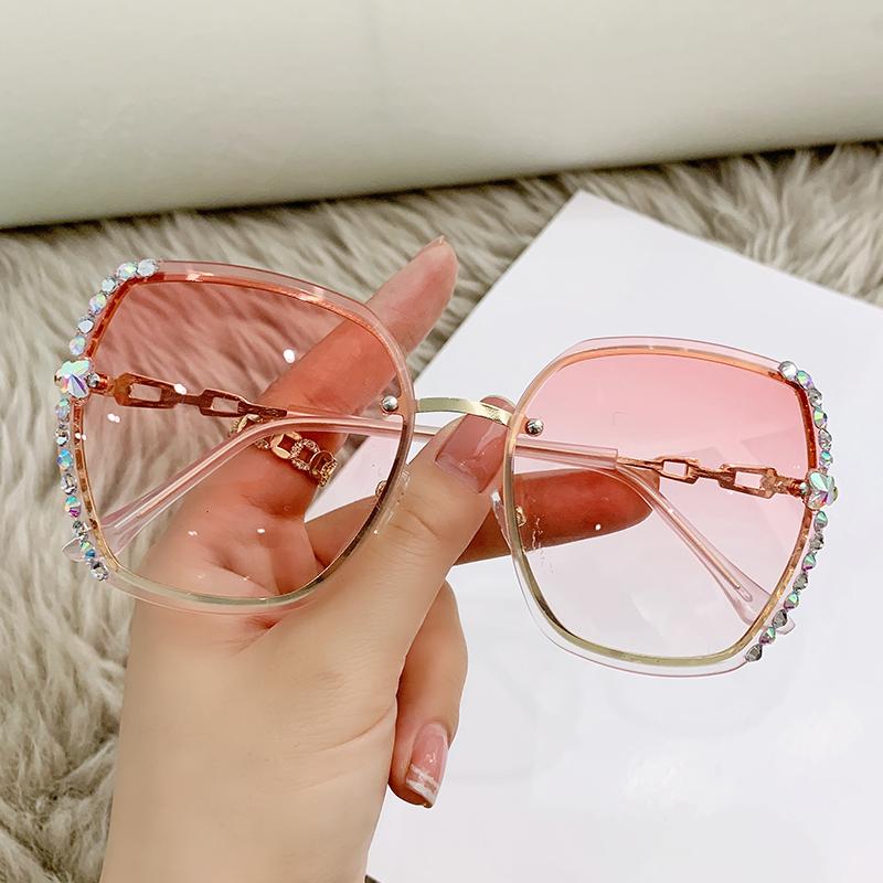 Protective Glasses Rhinestone Decor Rimless Fashion Sunglasses Women Men Casual Gradient Glasses For Summer Beach Party Uv400
