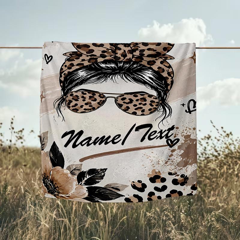 1PC Custom Name Leopard Print Fashion Style outdooor Flannel blankets Throw Blanket All-Season Throw Gift Bedspread for Couch, Bed, Camping Holiday Bi