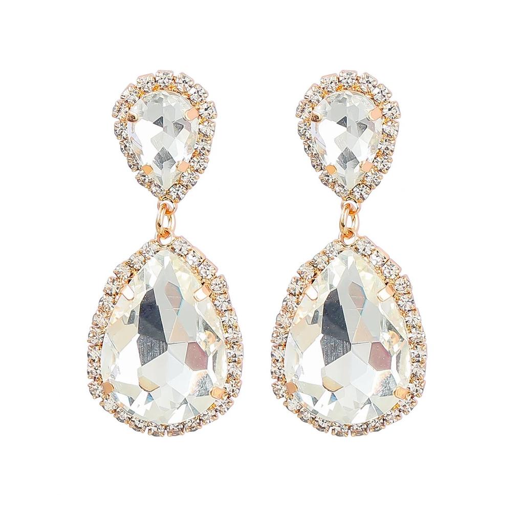 JIJIAWENHUA New Shiny Rhinestone Water Drop Pendant Ladies Earrings Dinner Party Wedding Fashion Statement Jewelry Accessories