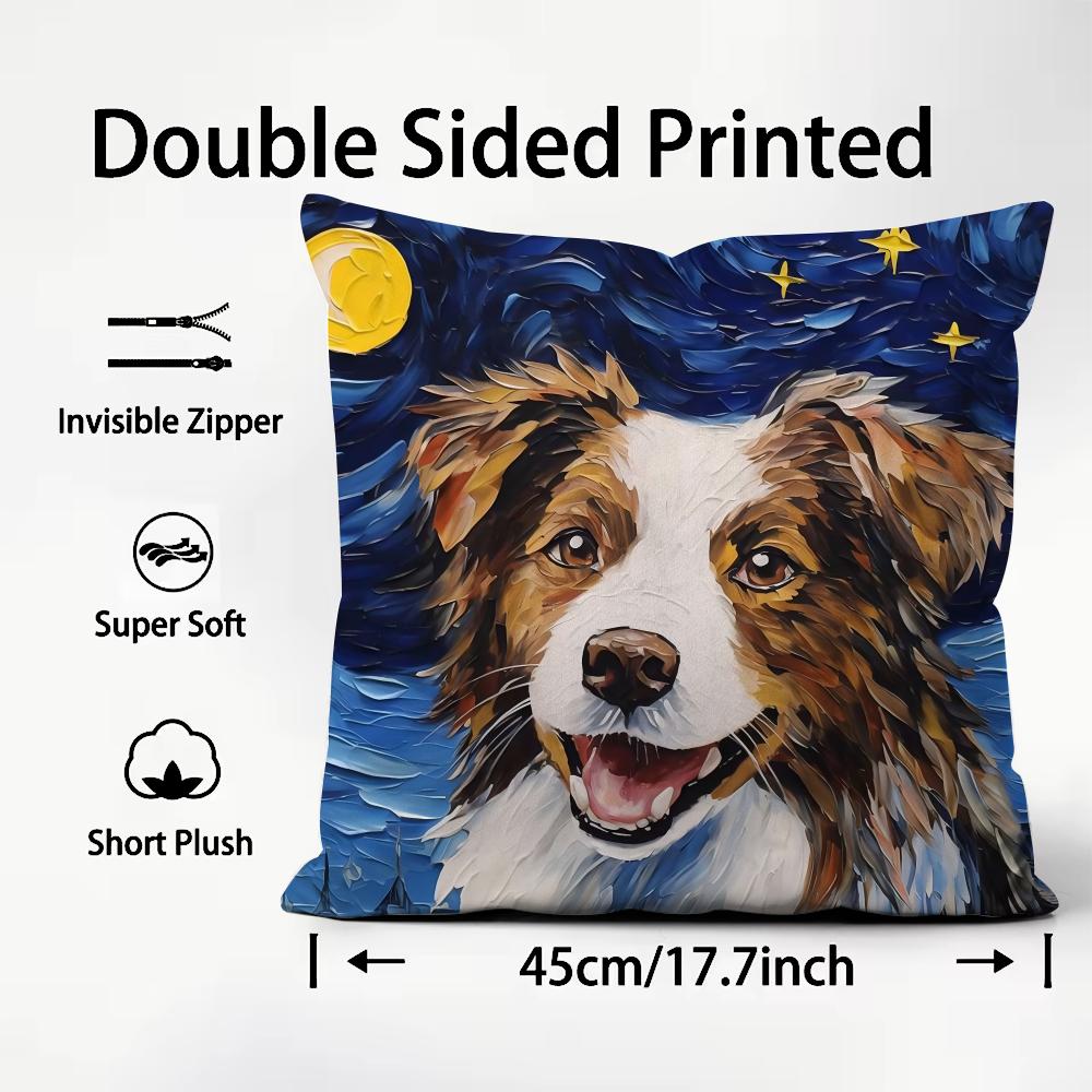 1PC Catoon Starry Sky Dog Cushion Cover Plush Fabric Soft DoubleSided Printed Sofa Warm Winter Home Child Gift Pillow Case