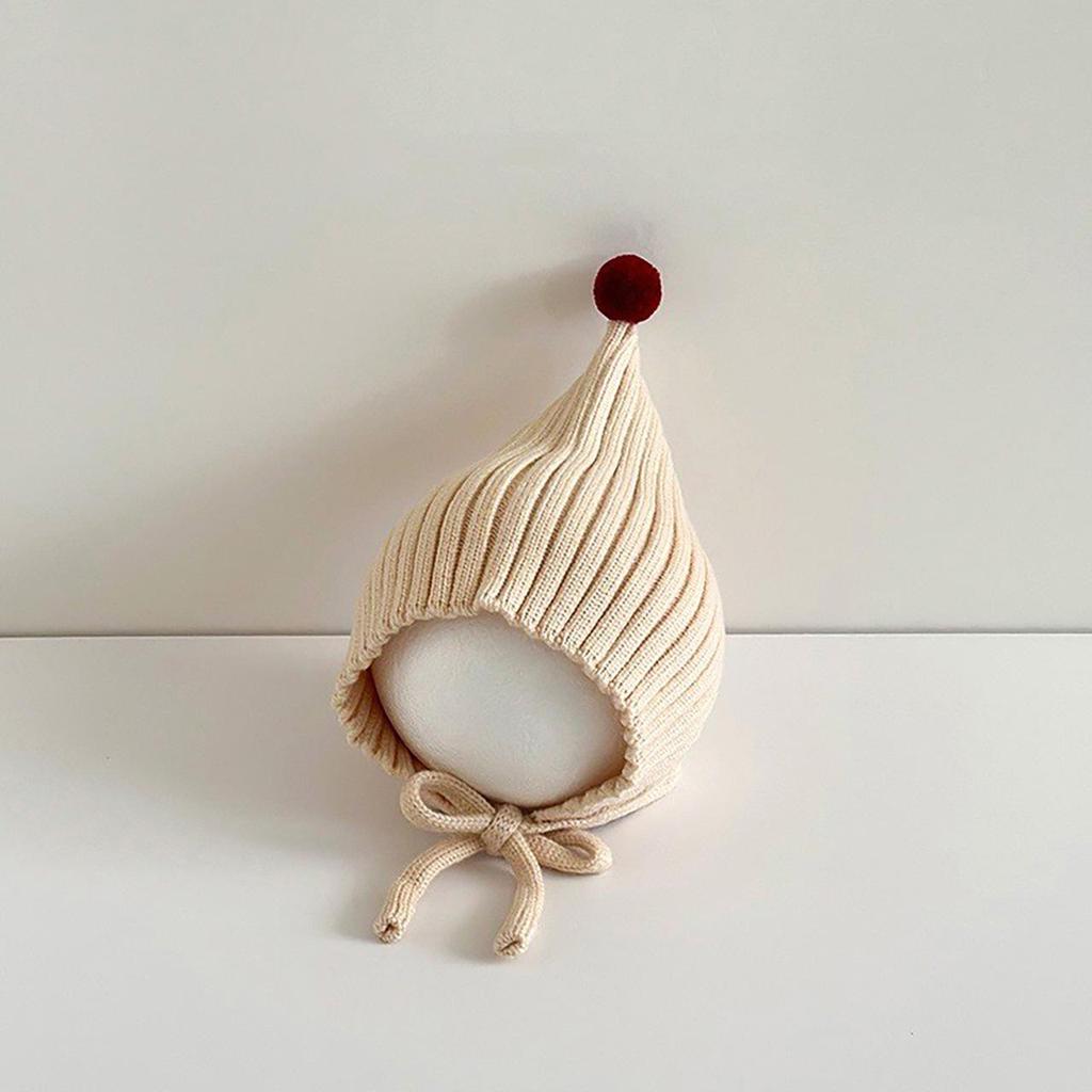 Cute Baby Winter Ear Protection Cap Solid Color Pompom Knitted Lacing Hat Windproof Warm Infant Toddler Earmuffs Beanie