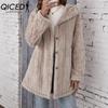 Autumn and Winter Thickened Plush Striped Embossed Button Cardigan Hooded Jacket