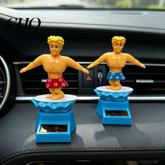 Car Dashboard Solar Toy Surfer Boy Nodding Toy, Cartoon Bobblehead for Anti-slip Decoration Dashboard, Auto Swing Shaking Figure Office Desk Accessory