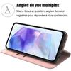 Coque pour Samsung Galaxy A55 5G, Coque en Cuir PU, Protection Antichoc avec Porte-cartes et Fonction de Support, Rose