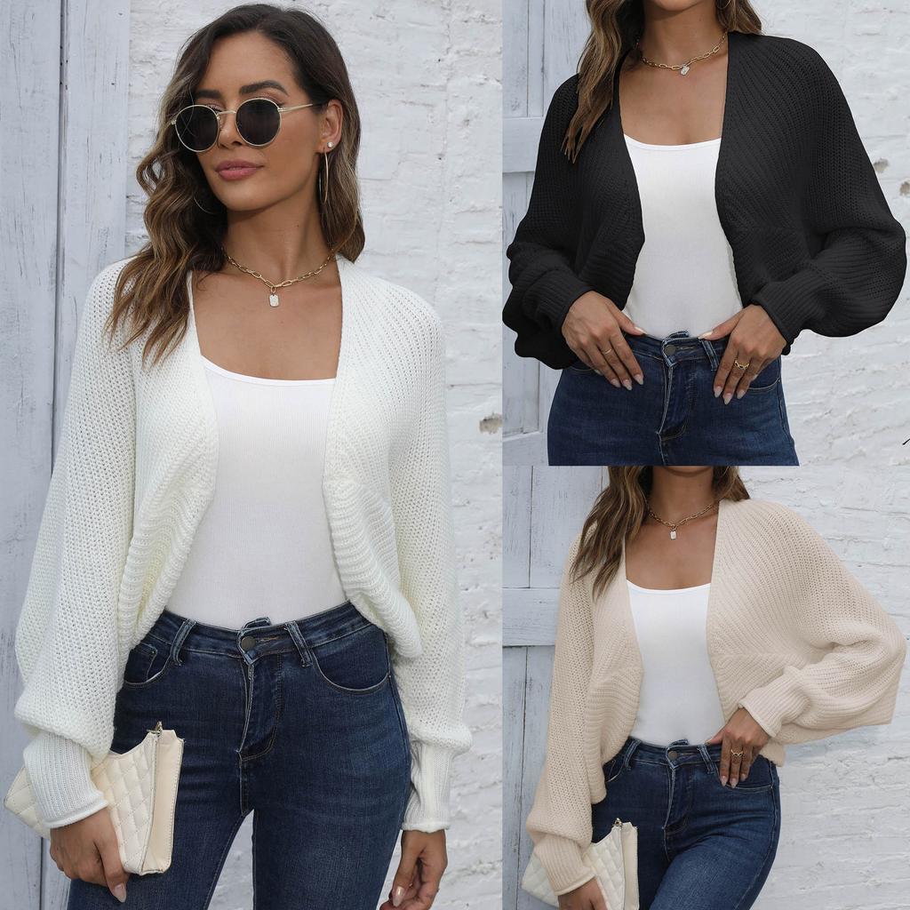 Shawl irregular autumn and winter new cross-border bat sleeve sweater short jacket casual European and American black cardigan short