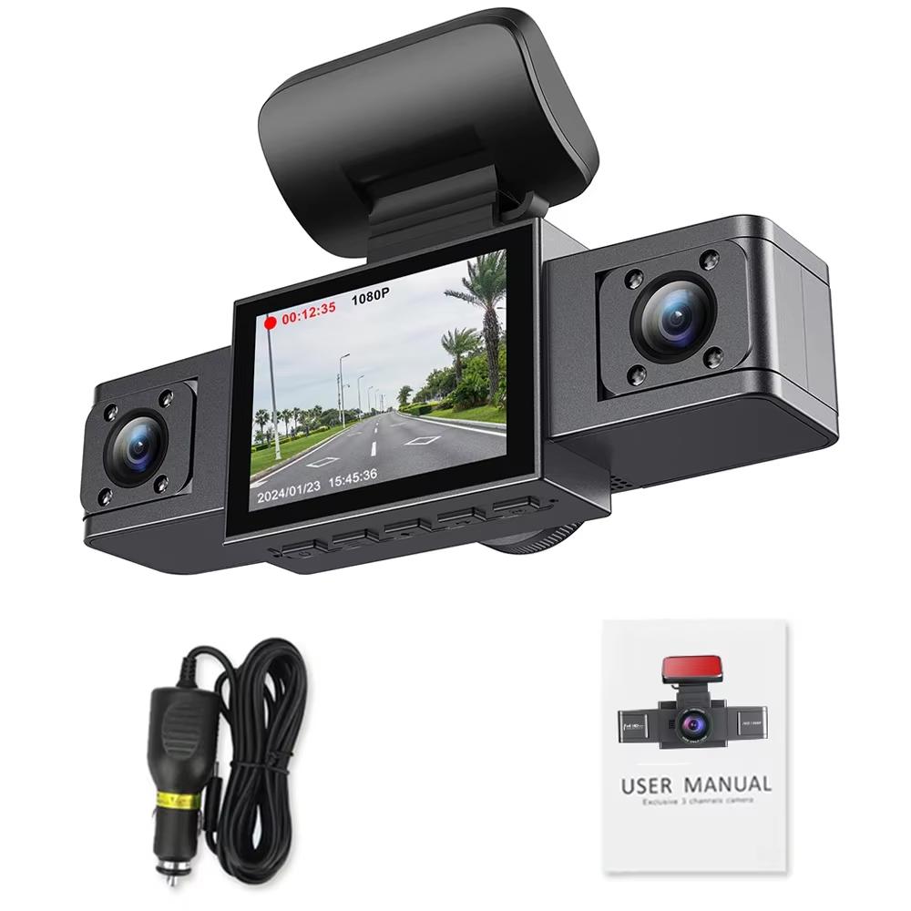 3 Channel Dash Cam Video Recorder Three Lens Front Back Left Car Camera with Rear View DVR 1080P Monitor Black Box Car Accessories