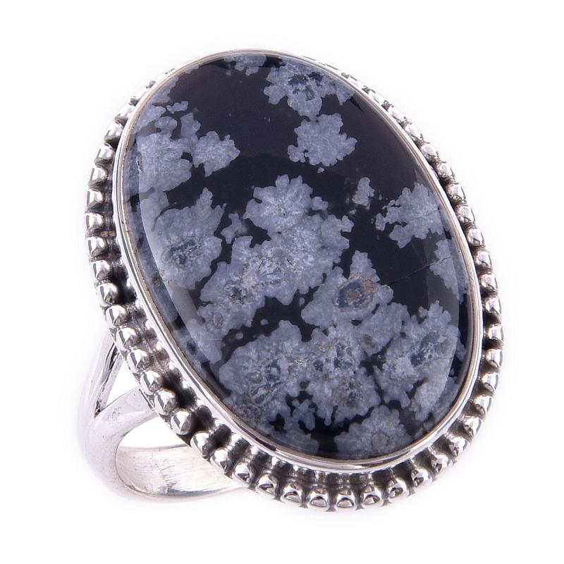 Natural Snowflake Obsidian Gemstone Handmade 925 Sterling Silver Ring S.8 k0O25