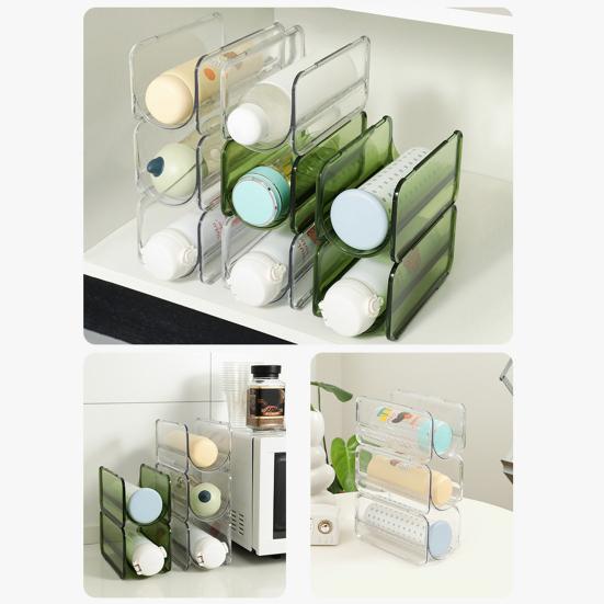 Drink Organizer Free-Standing Kitchen Supply Plastic Countertop Freezer Bottle Storage Rack Transparent Space-saving Regular Fit
