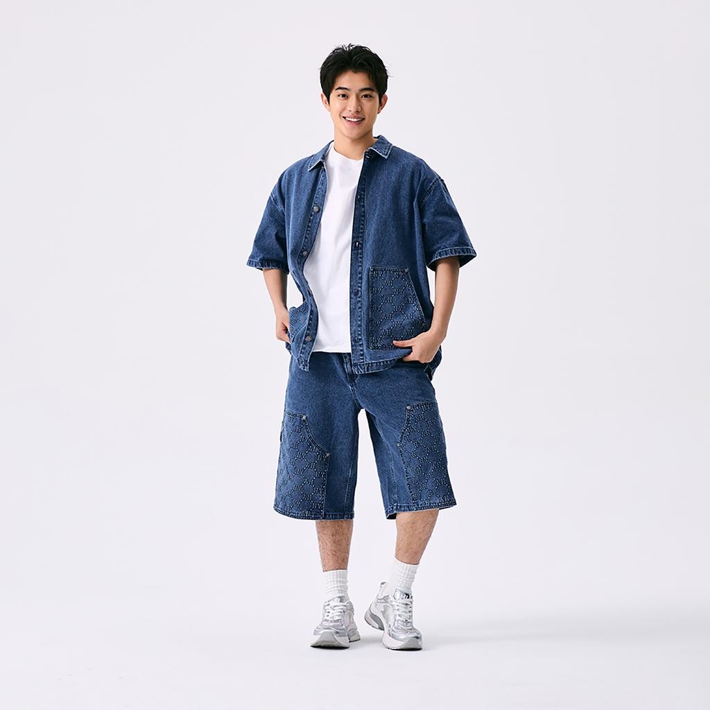 New MLB MONOGRAM Collection New York Yankees SS25 Shirt Unisex Denim 3ADRM0653-50INS