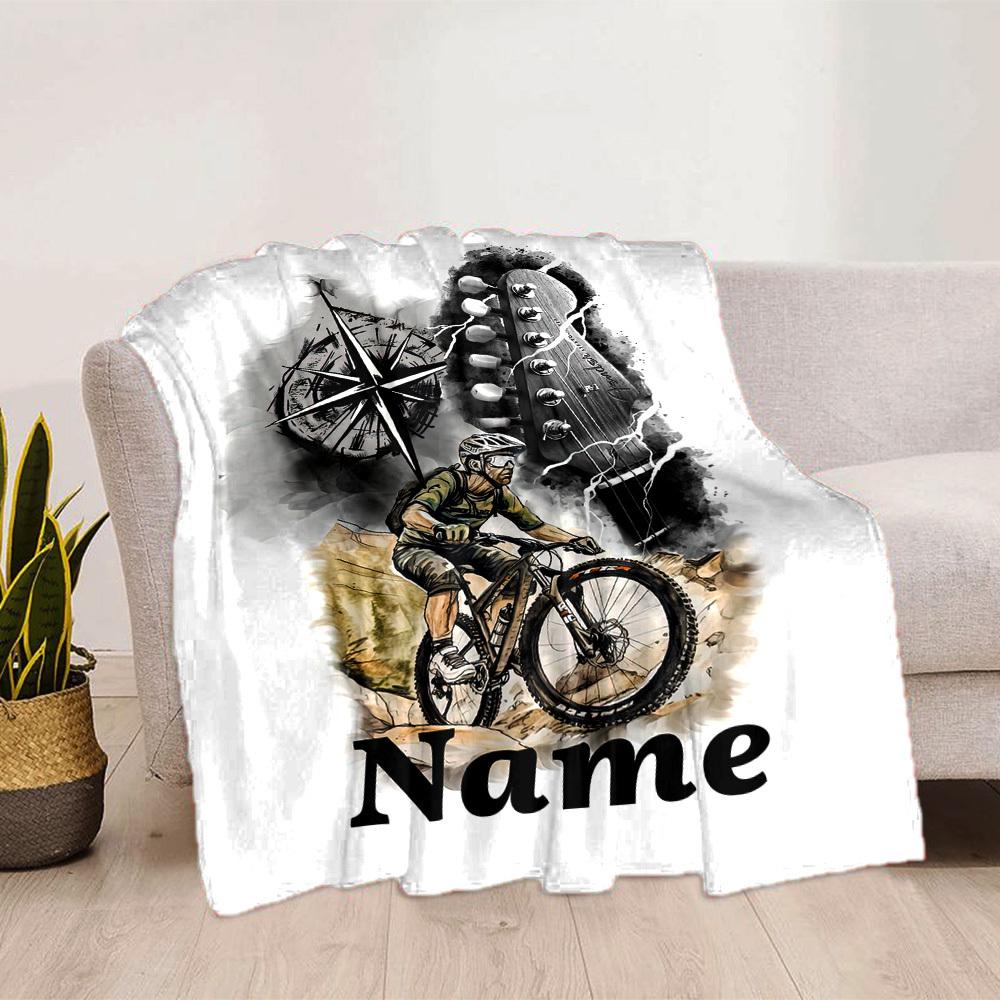Custom Mountain Biking Guitar Compass Home Customize Your Name Blankets Comfortable Soft Lightweight Allseason Multipurpose Blanket For Picnics Sofas