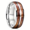 Fashion 8mm Men Stainless Steel Rings Inlay Double Grooved Koa Wood Rings For Men Wedding Band Jewelry Valentine's Day Gifts