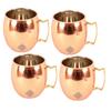 Кружка для пива Moscow Mule из чистой меди, круглой формы, простого дизайна, объем - 530 мл, набор из 4 штук