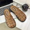Тканые туфли-шлепанцы с открытым носком для женщин, Толстая подошва, Без каблука, Идеально подходят для лета и весны, Модные полушлепанцы с закрытым носком