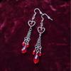 Gothic Bleeding Heart Earrings, Silver Dangle, Red Heart Drop, Alternative Statement Earrings
