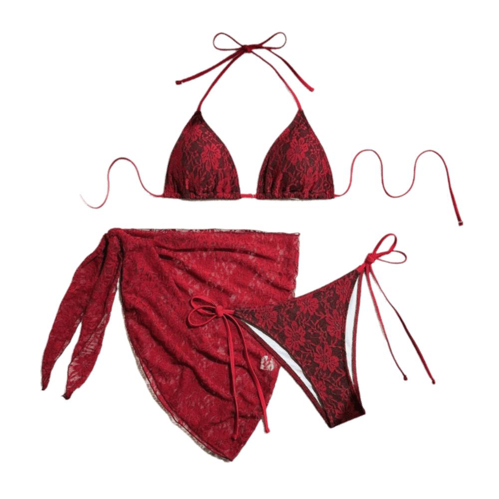 Cover Skirt Sexy Brazilian Bikini Set Mesh Swimsuits Beach Lace Bikinis Pool
