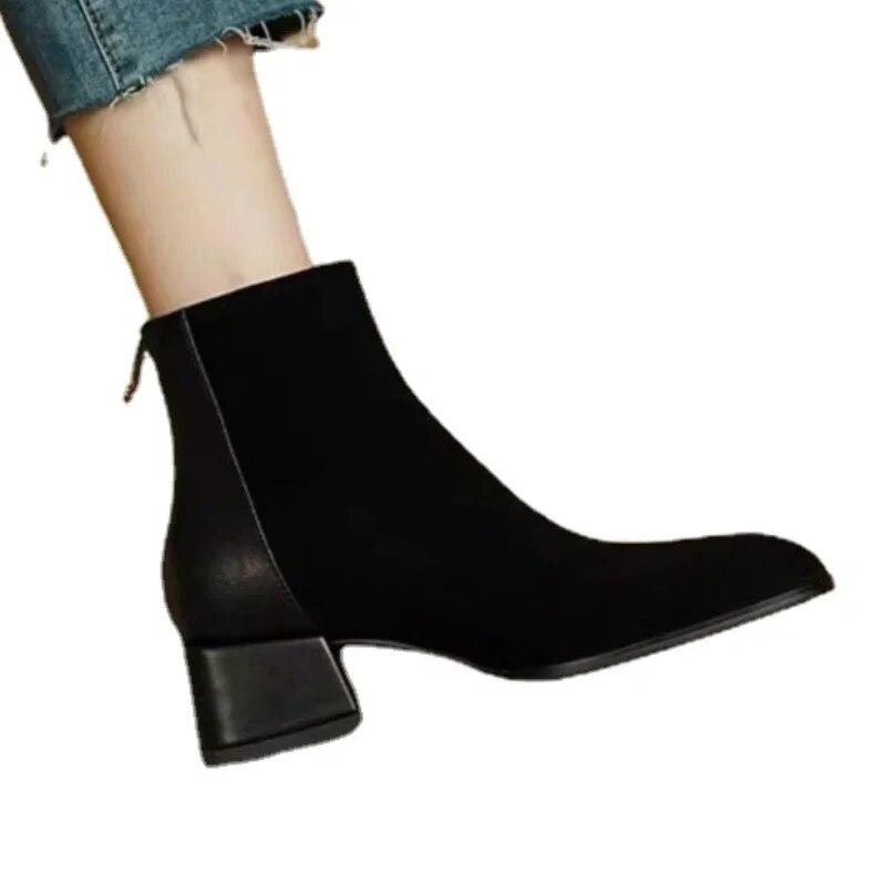 Women Boots Square Toe Chunky Heel Women Shoes Ankle Boots for Women Winter Platform Suede Shoes