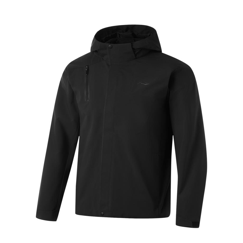 Li-Ning Однотонная куртка с капюшоном на молнии для мужчин, черная AWBU007-1