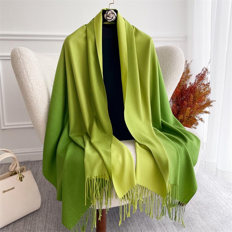 Winter Women Scarves Long Warm Gradient Imitaion Cashmere Hijab Solid Lady Shawl Wrap Female Pashmina Bandana Head Scarf